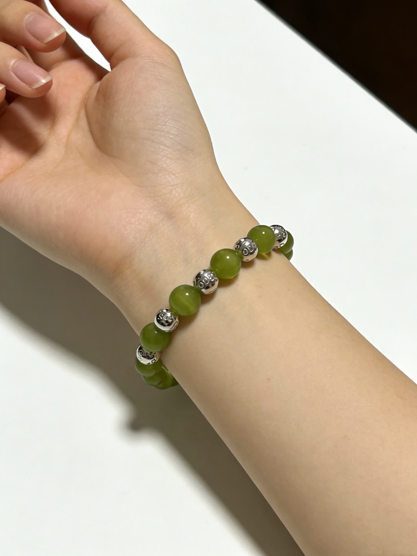 Tiffany & Co Green Beaded Bracelet with Silver Accents